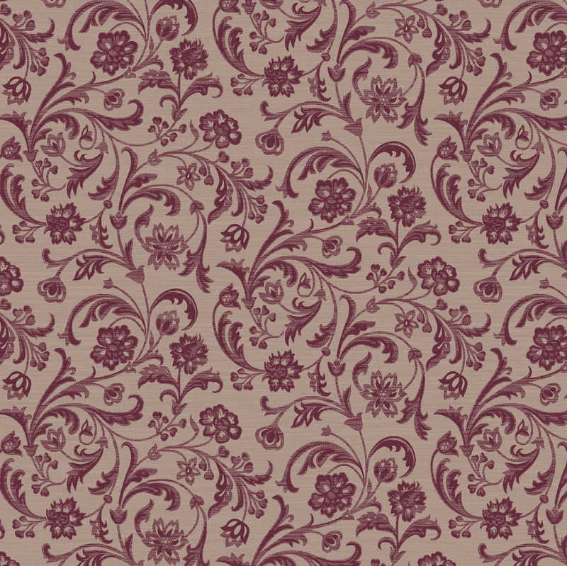 Verona, Floral, Taupe/Aubergine, Upholstery Fabric