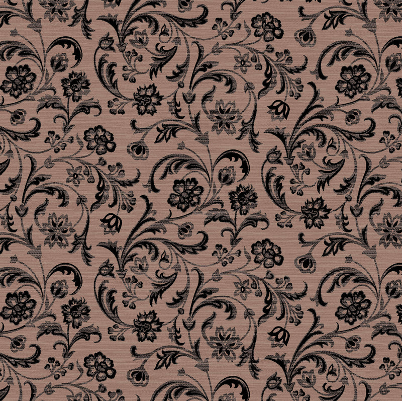 Verona, Floral, Taupe/Black, Upholstery Fabric