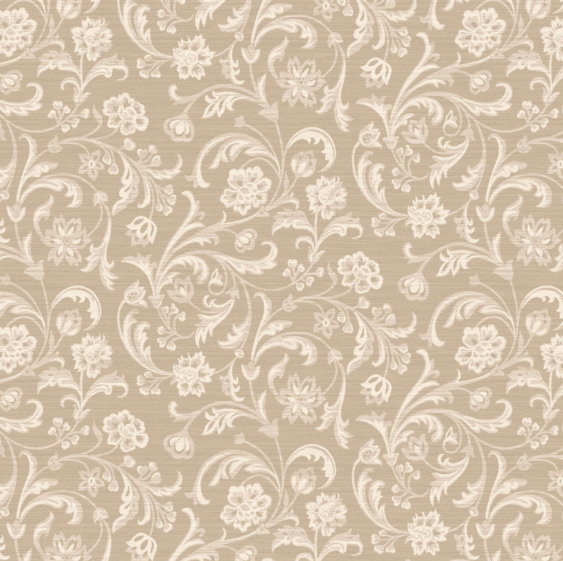 Verona, Floral, Taupe/Natural, Upholstery Fabric